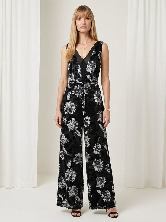 White House Black Market Pants - WHBM White House Black Market Avery Floral Black Burnout Jumpsuit 6